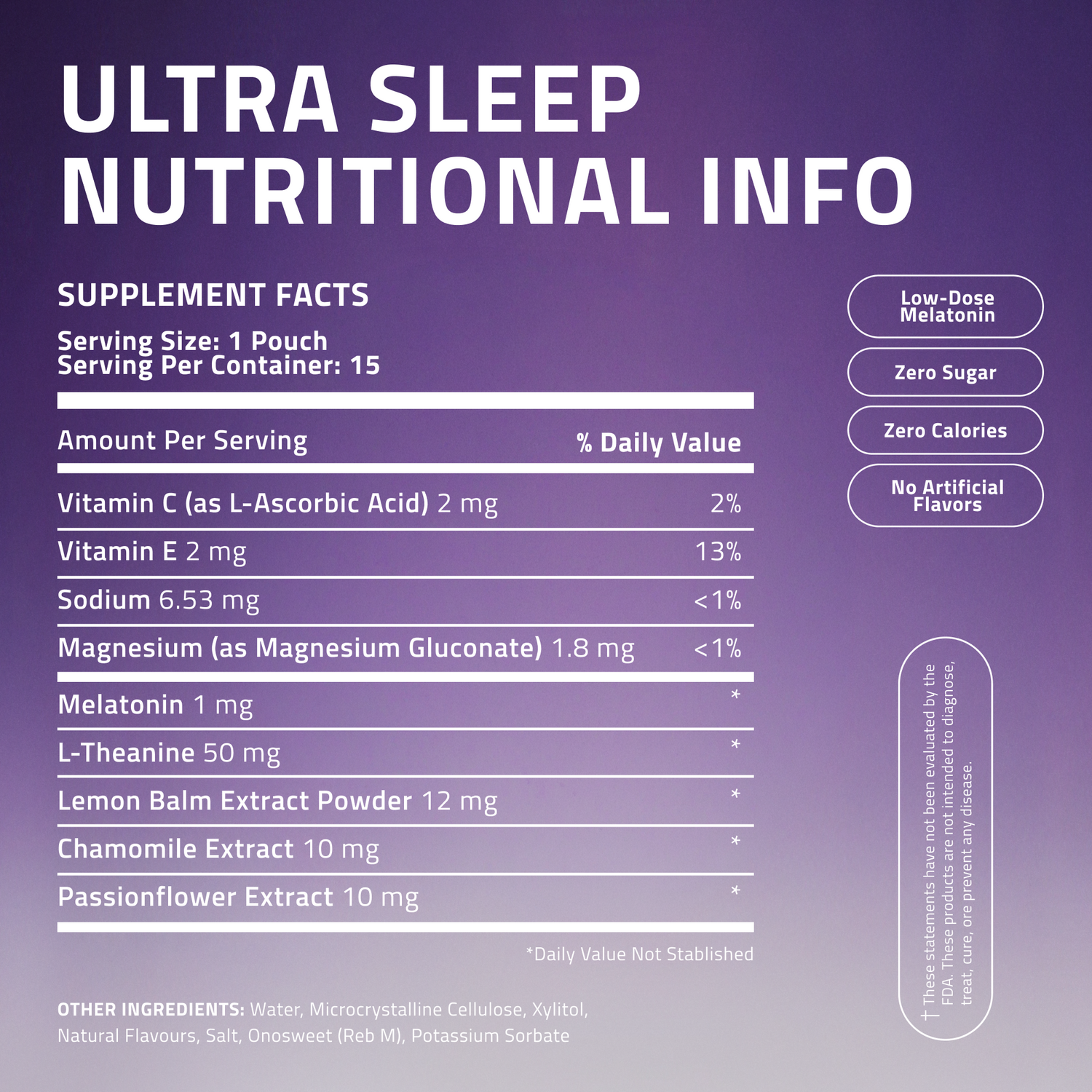 Supplement facts panel showing Ultra Sleep ingredients